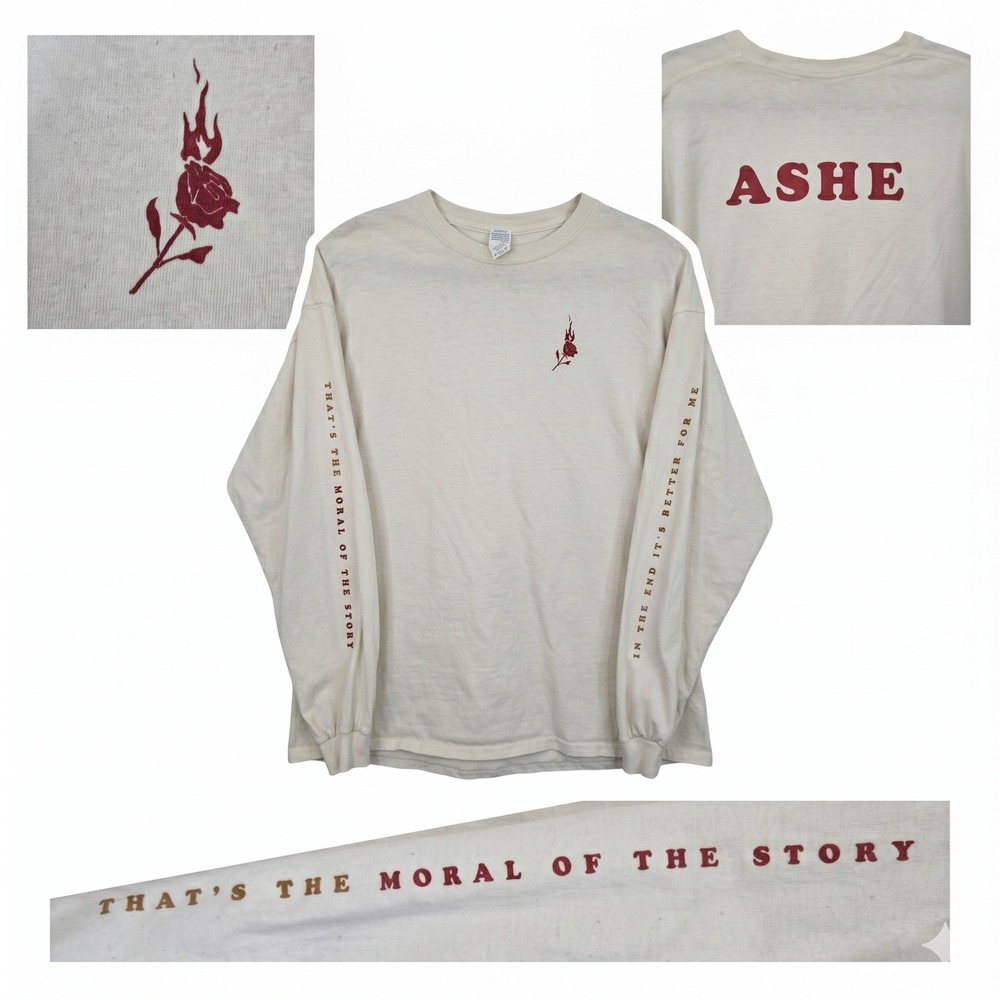 Ashe Moral Of The Story Graphic Shirt XL Cream Long Sleeve Indie Pop Concert Tee